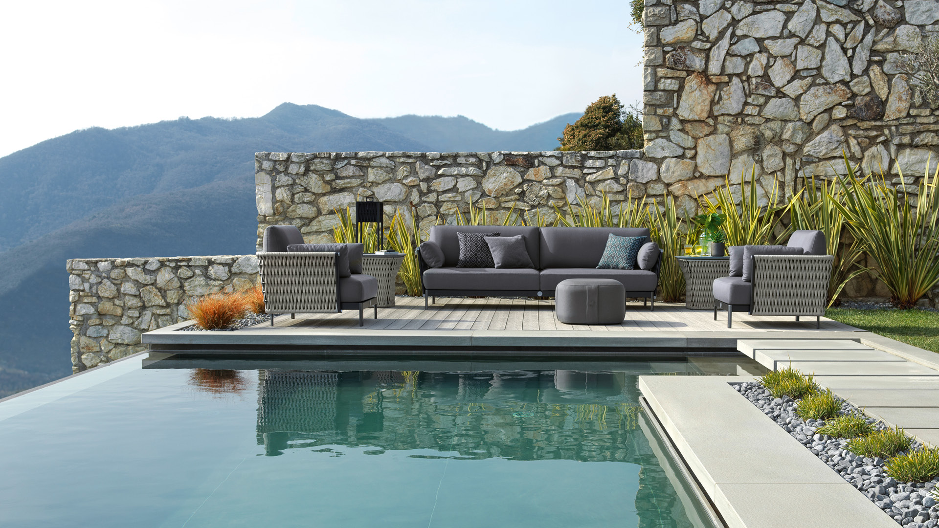 Commercial poolside lounge with custom cushions